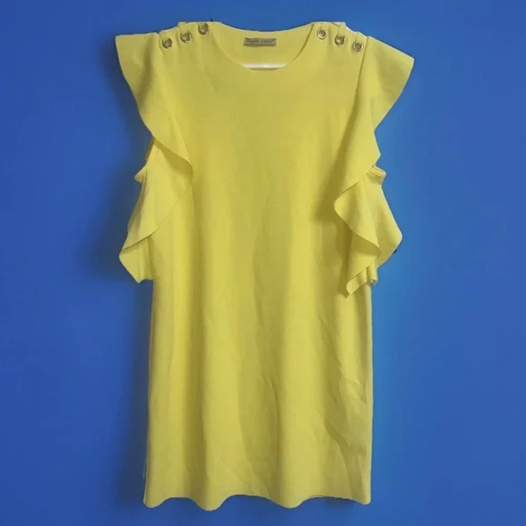 Zara | Dresses | Zara Collection Yellow Ruffle Sleeve Dress Size M |  Poshmark